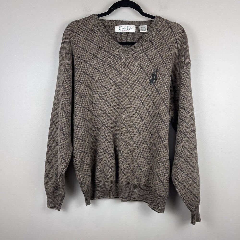 Vintage Cypress Links‎ Golf Sweater Men M Brown Plaid Dad Grandpa Preppy Retro
